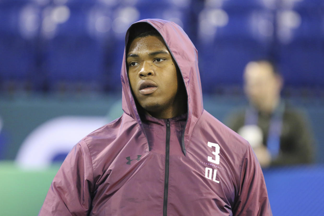 Oklahoma offensive lineman Orlando Brown had a combine workout to forget. (AP)