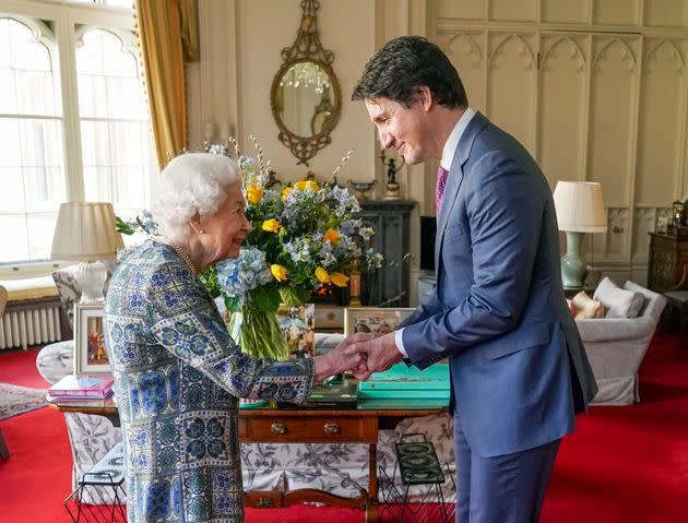 Queen Elizabeth II met with Canadian Prime Minister Justin Trudeau at Windsor Castle on March 7. (Photo: Steve Parsons - WPA Pool/Getty Images)