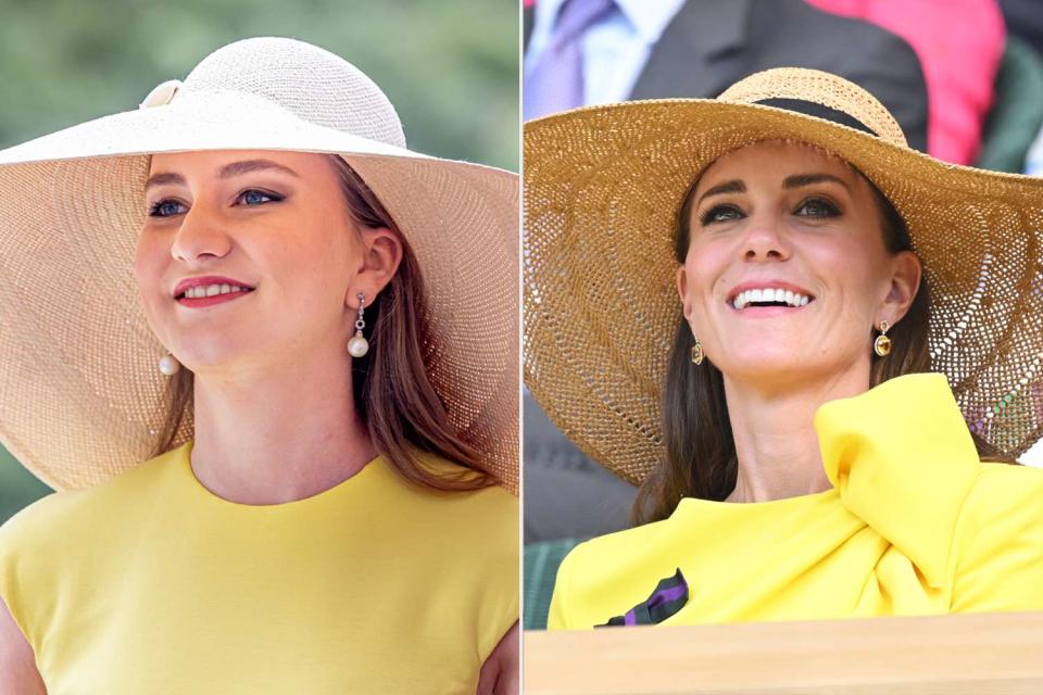 <p>Patrick van Katwijk/Getty Images; Karwai Tang/WireImage</p> Princess Elisabeth of Belgium on National Day, July 2023; Kate Middleton at Wimbledon in July 2022.