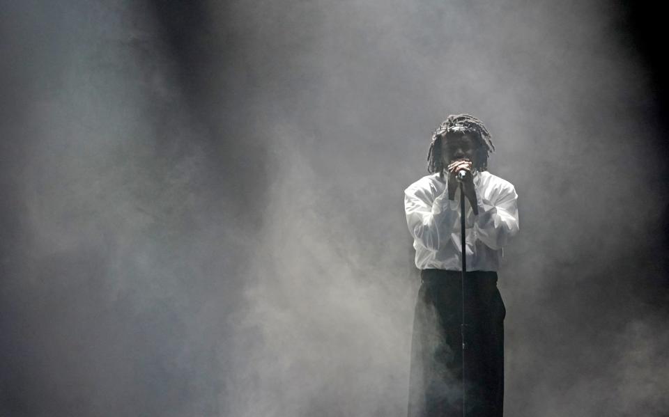 Kendrick Lamar performing on the Pyramid Stage at the Glastonbury Festival at Worthy Farm in Somerset. Picture date: Sunday June 26, 2022. PA Photo. See PA story SHOWBIZ Glastonbury. Photo credit should read: Yui Mok/PA Wire - Yui Mok/PA Wire