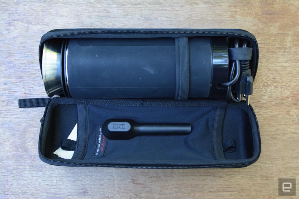 A nearly all-in-one travel kit for pour-over coffee.