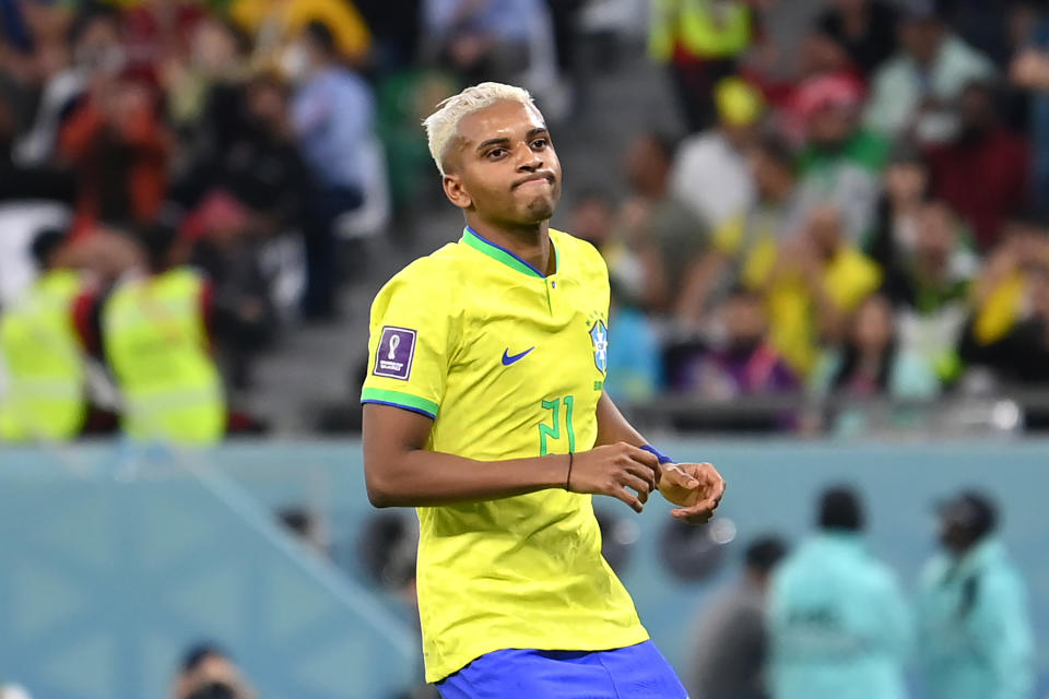 Rodrygo condenó a Brasil con su penal fallado. Luego le siguió Marquinhos. (Laurence Griffiths/Getty Images)