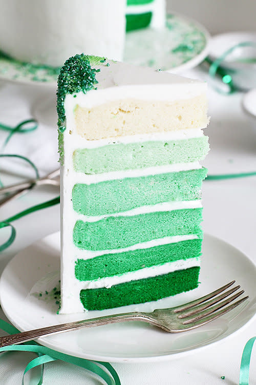 <strong>Get the <a href="http://iambaker.net/green-ombre-cake/" target="_blank">Green Ombre Cake recipe</a> from i am baker</strong>