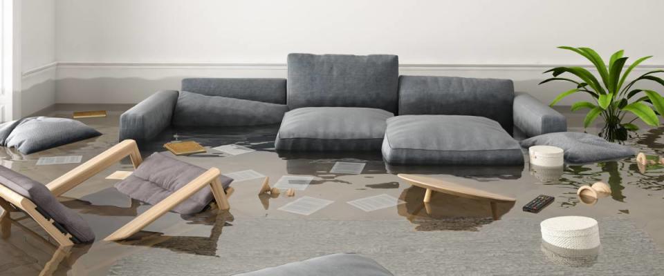 Flooded living room.