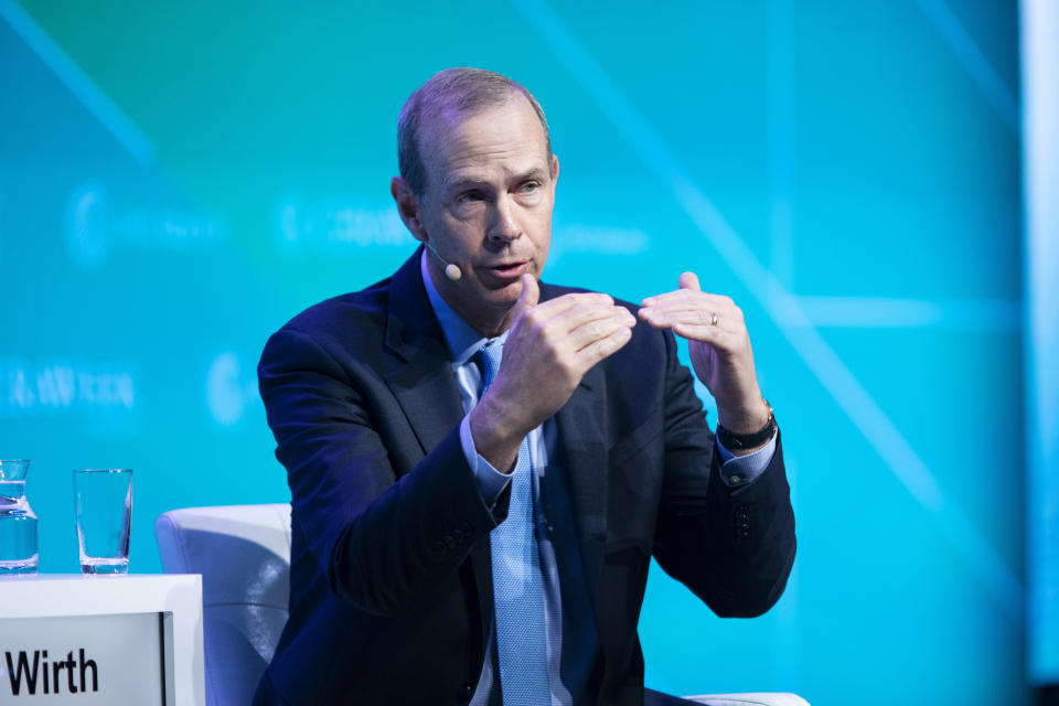 Mike Wirth, chairman and chief executive officer of Chevron Corp., speaks during the 2019 CERAWeek by IHS Markit conference in Houston, Texas, U.S., on Tuesday, March 12, 2019. (F. Carter Smith/Bloomberg via Getty Images)