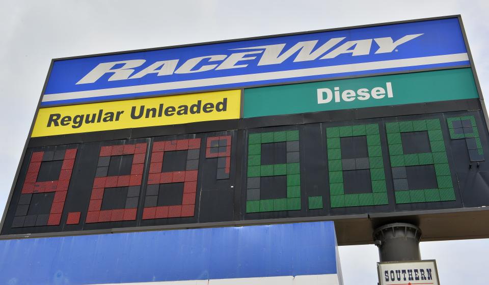 Prices at the RaceWay gas station on July 12, 2022.