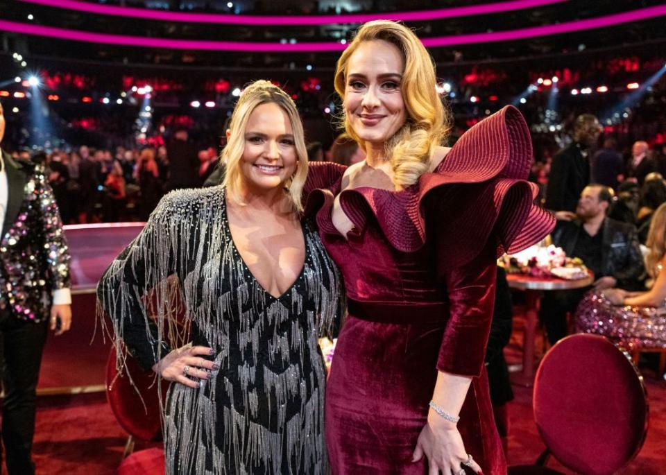 miranda lambert and adele seen during the 65th grammy awards