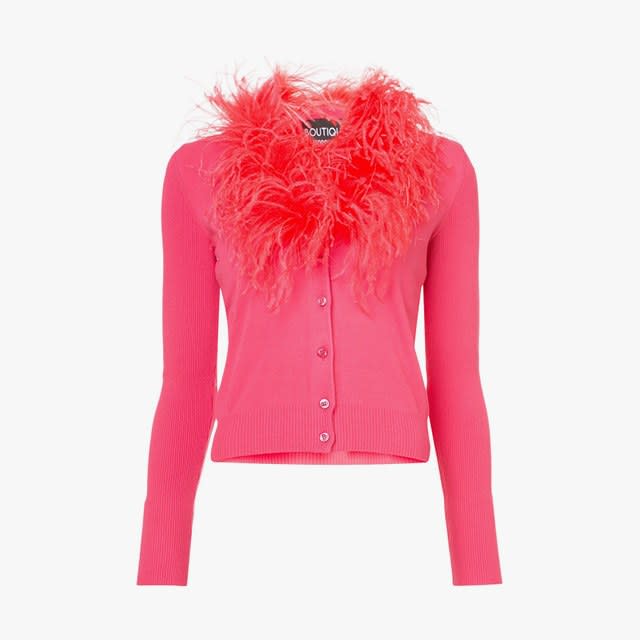 Boutique Moschino feather-trim cardigan, $419, farfetch.com