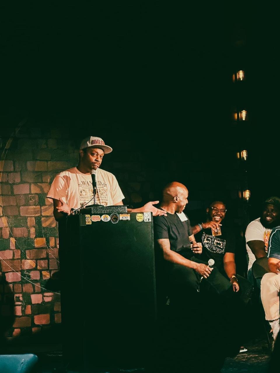 From left to right: Perry Thompson III, Bernard Bell, Day Peace and Darius Daye on stage at Teehee's Comedy Club in downtown Des Moines.