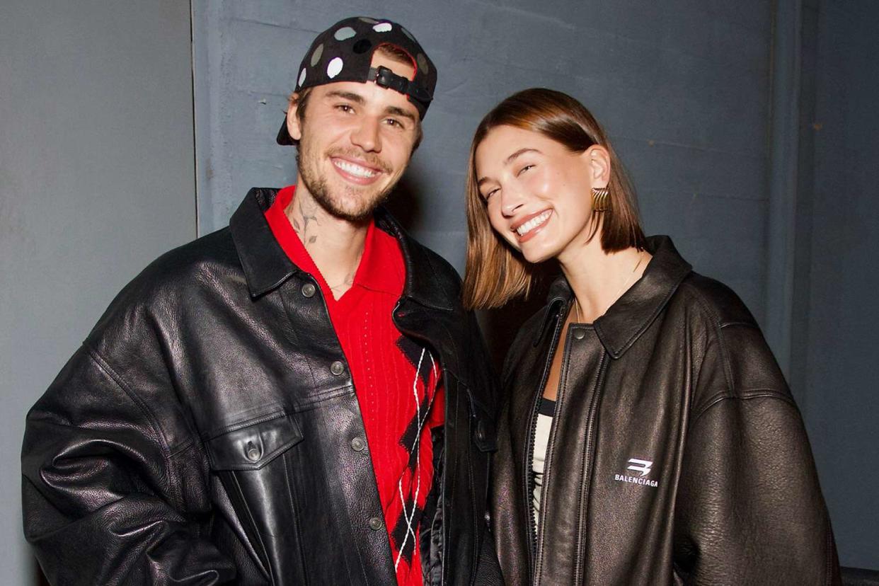 <p>Diggzy/Shutterstock </p> Justin and Hailey Bieber on October 12, 2023