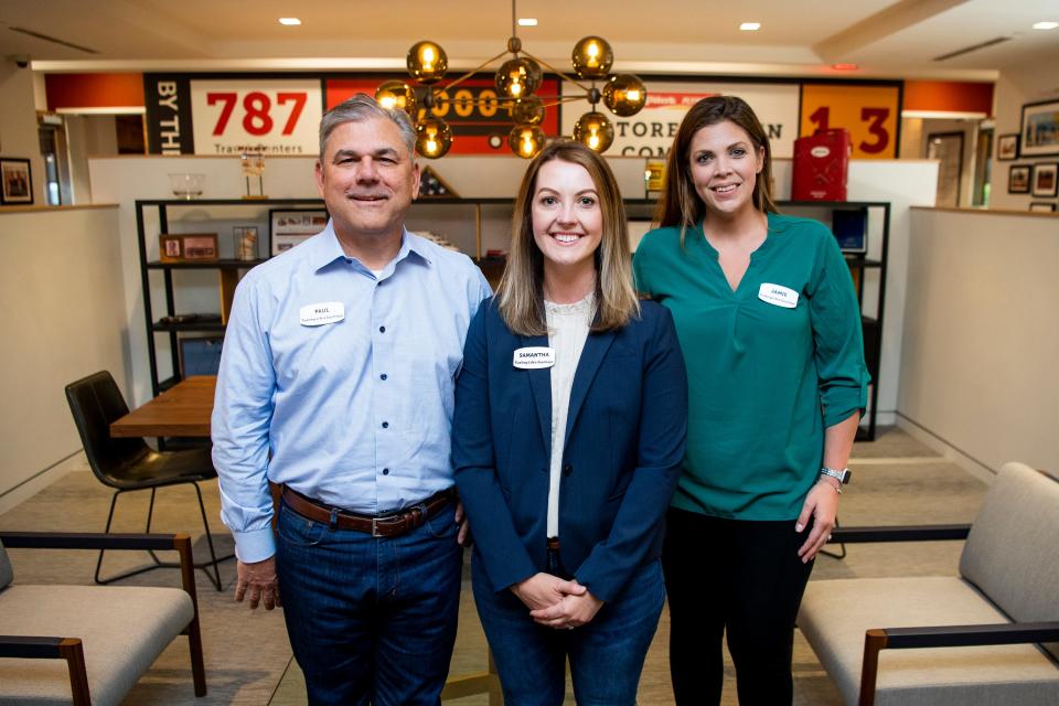 Pilot employees, from left, Paul Shore, Samantha King and Jamie Landis are photographed at Pilot's headquarters in West Knoxville on Friday, June 10, 2022.