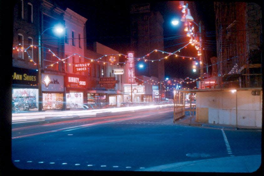 Christmas decorations in downtown Wilmington, 1960s. Taken from Front Street at Princess Street looking south.