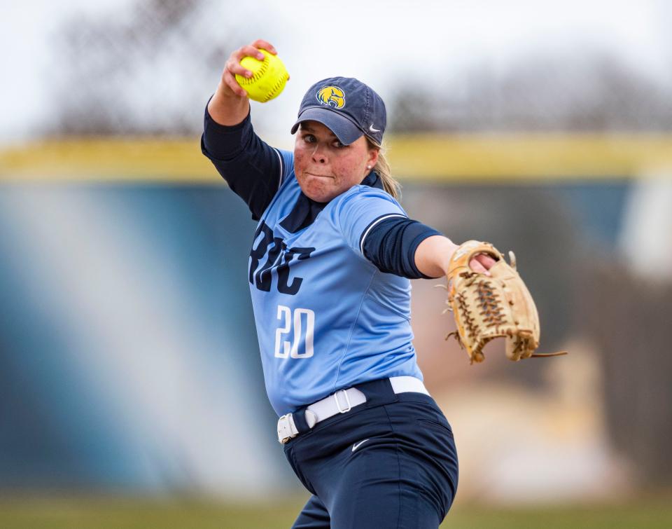 Rock Valley's Hannah Hockerman pitches the ball against Lake County on Friday, April 15, 2022, at Rock Valley College in Rockford.