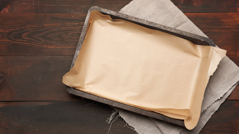 Parchment paper on tray