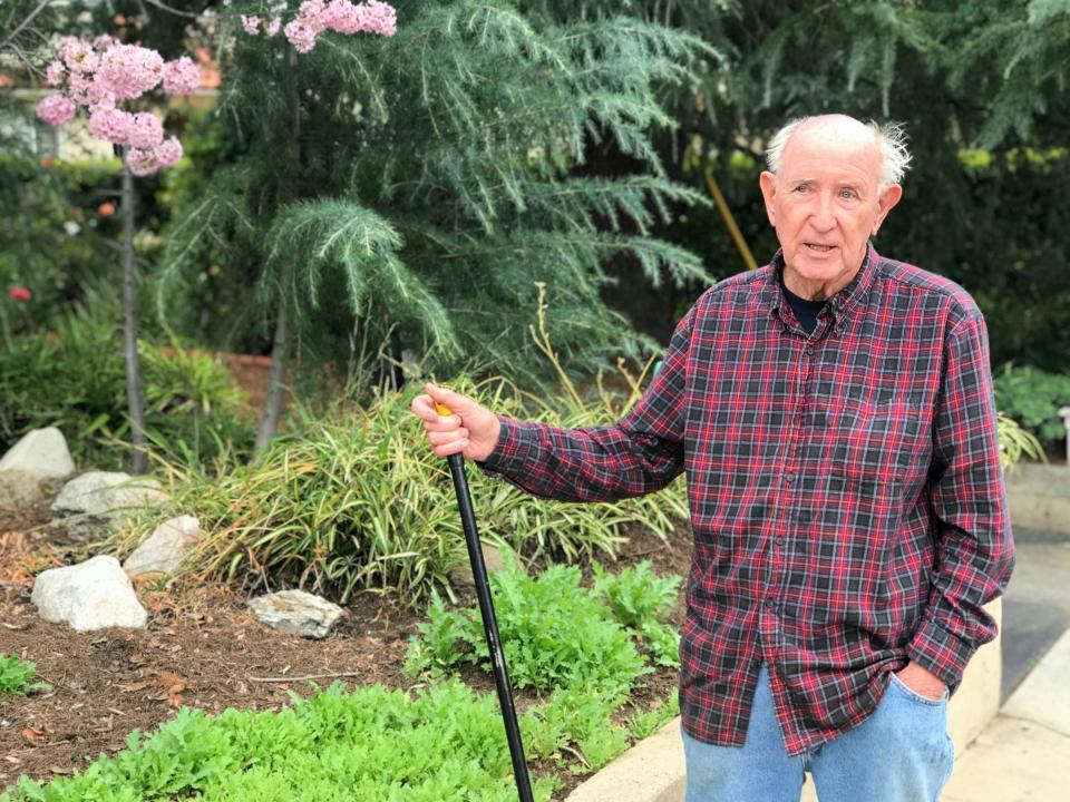Thomas Caswell has lived on his La Cañada Flintridge street for four decades. He said he loves his community, but he has no illusions about the threat of a fire funneling down from the nearby Angeles National Forest. "When it comes down the hill," he said, "nobody is going to be safe." 
