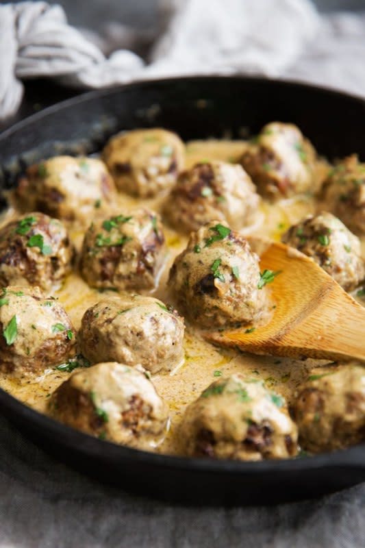 <p>Little Spice Jar</p><p>Swedish meatballs nuzzled in a simple yet creamy brown gravy! Just like IKEA but only better.</p><p><strong>Get the recipe: <a href="https://littlespicejar.com/swedish-meatballs/" rel="nofollow noopener" target="_blank" data-ylk="slk:Swedish Meatballs in Brown Gravy;elm:context_link;itc:0;sec:content-canvas" class="link ">Swedish Meatballs in Brown Gravy</a></strong></p>