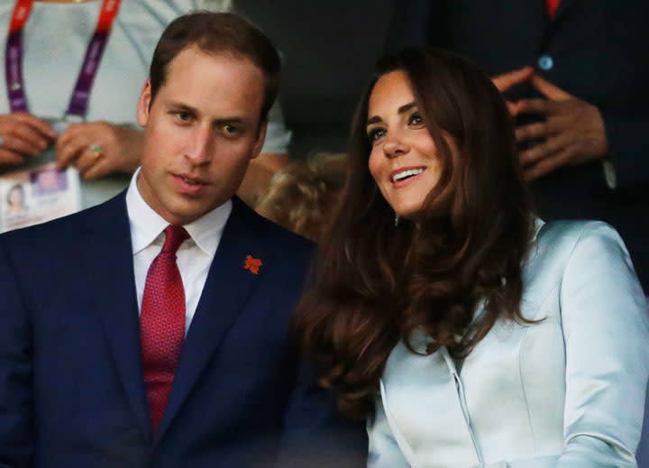 Britain's Catherine, Duchess of Cambridge, and Britain's Prince William, the Duke of Cambridge attend the Opening Ceremony at the 2012 Summer Olympics, Friday, July 27, 2012, in London. (AP Photo/David Goldman)