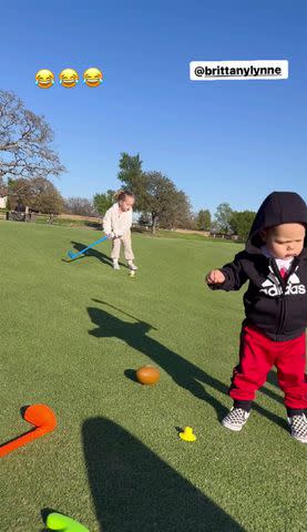 <p>Patrick Mahomes/Instagram</p> Sterling and Bronze Mahomes play golf