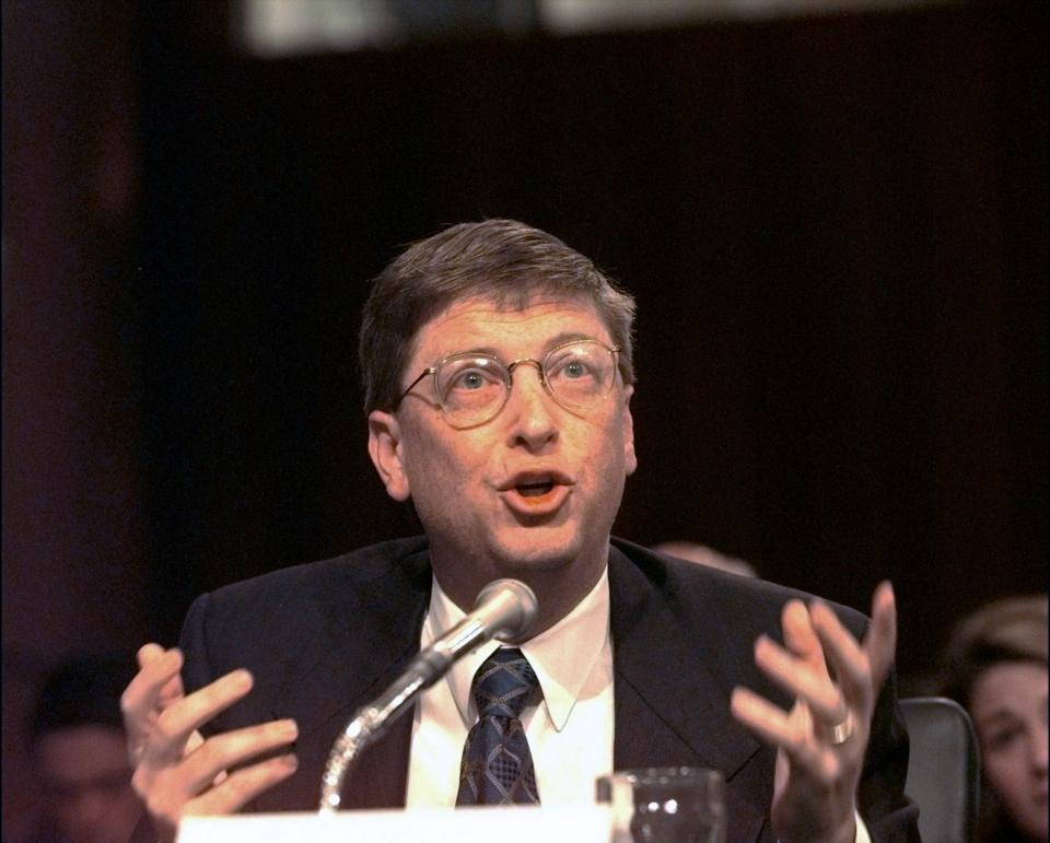 UNITED STATES - MARCH 03: Microsoft chairman Bill Gates has his say at Senate Judiciary Committee hearing into whether the Microsoft computer empire is a monopoly that buries the competition. (Photo by Harry Hamburg/NY Daily News Archive via Getty Images)