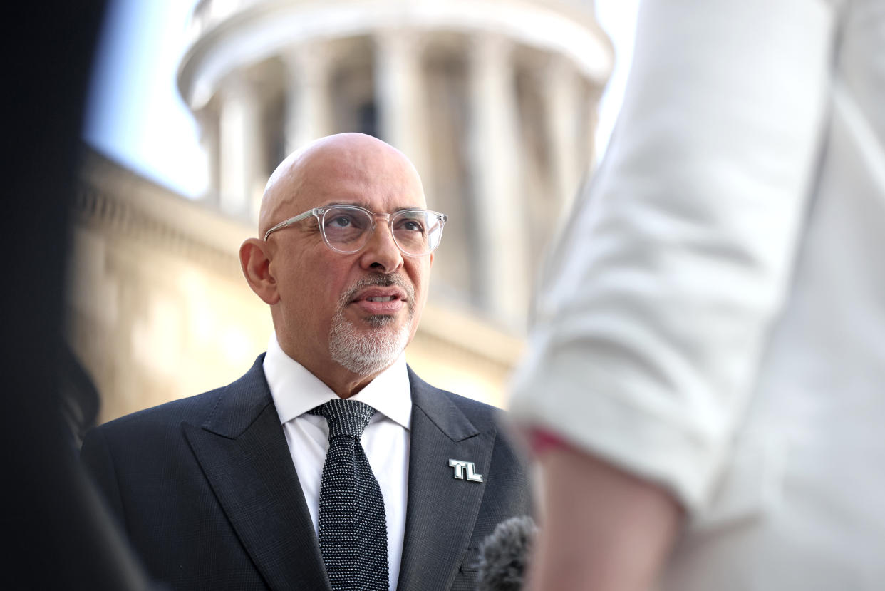 Education Secretary Nadhim Zahawi speaks to the media outside BBC Broadcasting House in London, after appearing on the BBC One current affairs programme, Sunday Morning. Picture date: Sunday May 22, 2022.