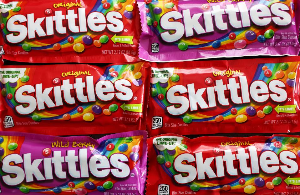 California lawmakers have banned five chemical food additives over health concerns including the coloring agent used in Skittles candy.