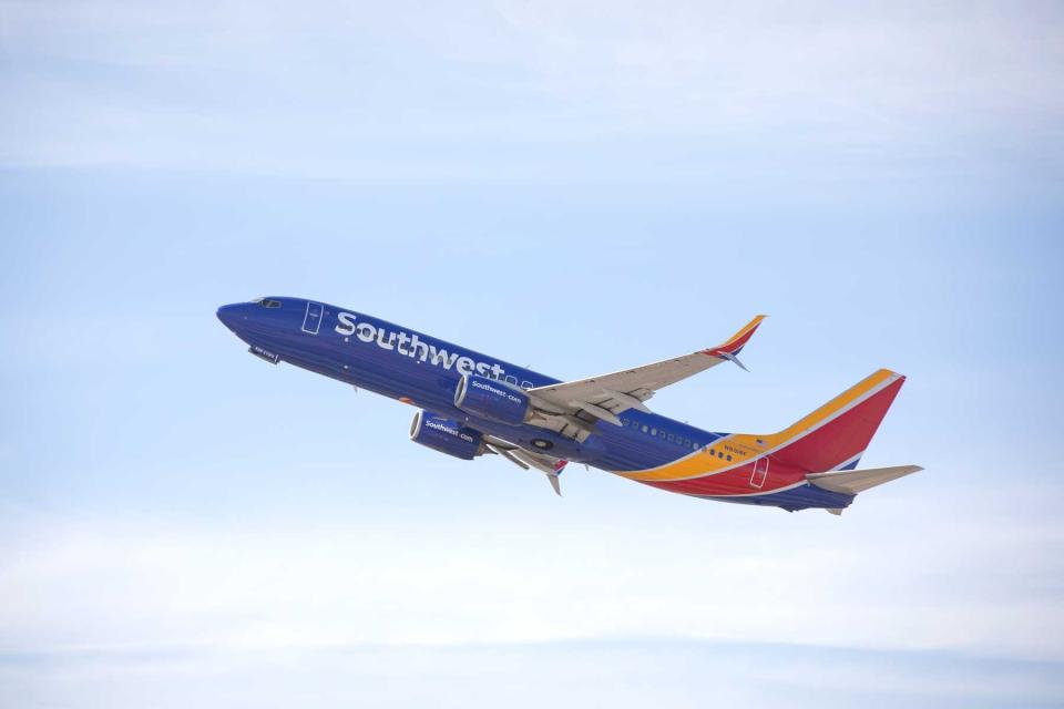 A Southwest Airlines plane after takeoff