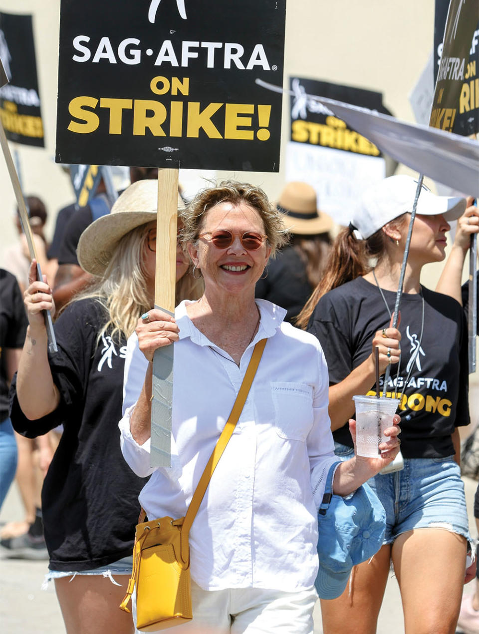Bening picketed with fellow SAG-AFTRA members outside Paramount on July 21.