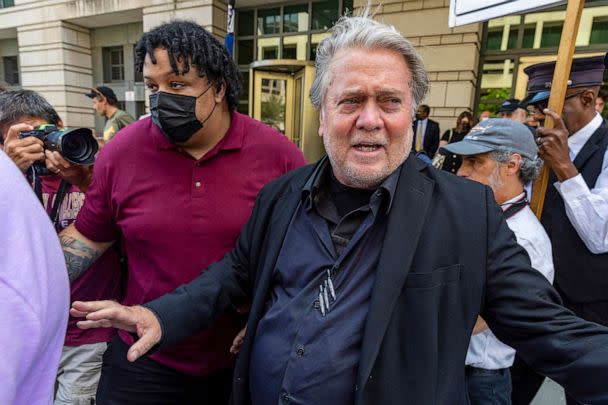 PHOTO: FILE - Former White House senior strategist Stephen Bannon leaves the Federal District Court House after being found guilty of being in contempt of Congress, July 22, 2022 in Washington, DC. (Tasos Katopodis/Getty Images, FILE)