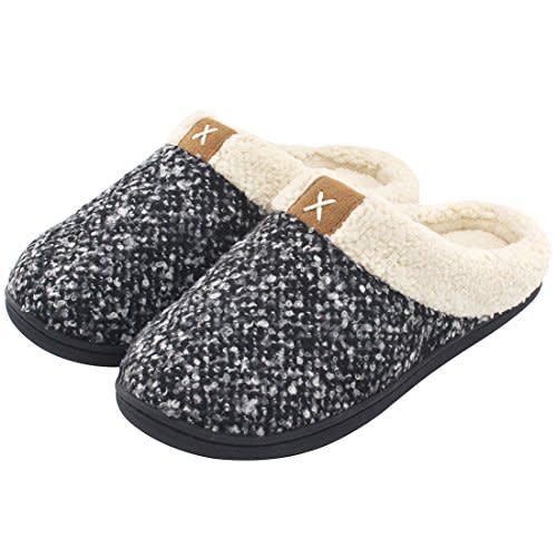 ULTRAIDEAS Women's Cozy Memory Foam Slippers Fuzzy Wool-Like Plush Fleece Lined House Shoes w/Indoor, Outdoor Anti-Skid Rubber Sole (7-8, Black/Grey) (Amazon / Amazon)