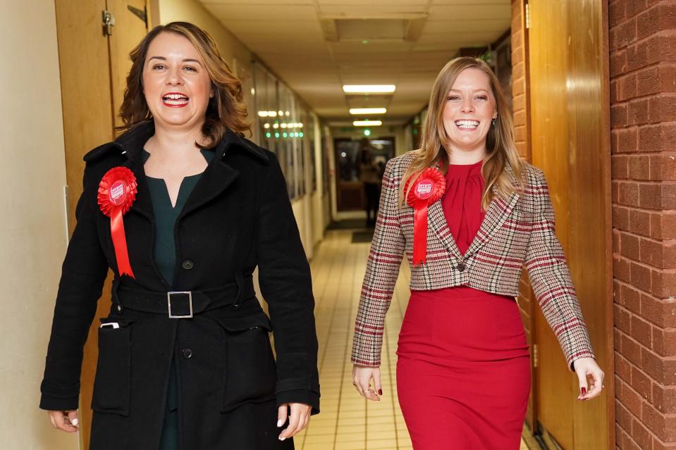 Labour MP Stephanie Peacock and newly elected Labour MP Sarah Edwards after she was declared the Member of Parliament for Tamworth following Thursday’s by-election. Picture date: Friday 20 October 2023 (PA)