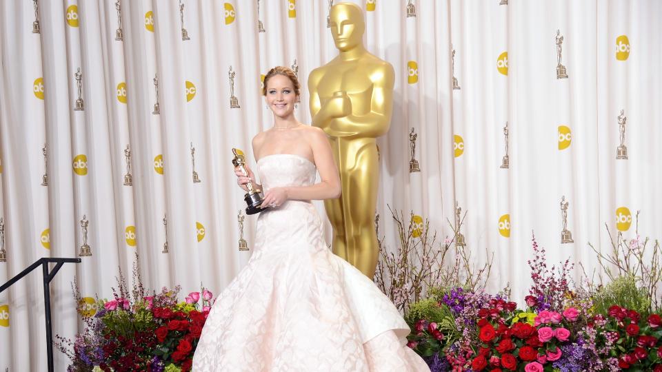 Jennifer Lawrence winning her Oscar for Silver Linings Playbook