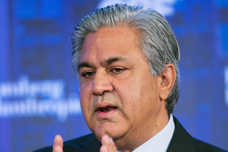 FILE - Arif Naqvi, the founder and CEO of the Abraaj Group, speaks at the Bloomberg Global Business Forum, Sept. 20, 2017, in New York. A regulatory body in Dubai said Thursday, Jan. 27, 2022, it is fining the Pakistani-born founder of Abraaj Group, the now defunct Mideast private equity firm accused of fraud, a staggering penalty of $135.5 million. (AP Photo/Mark Lennihan, File)