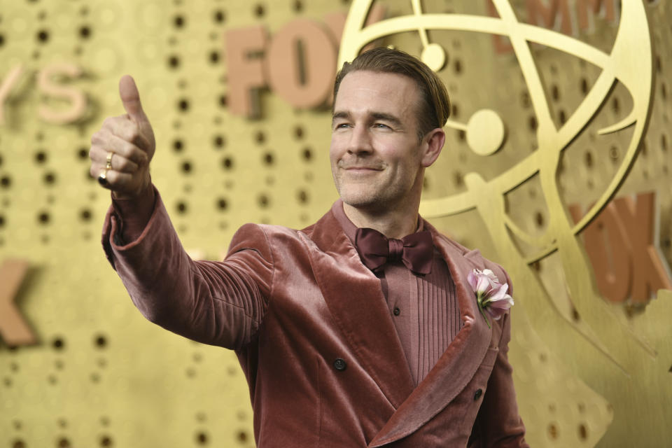 FILE - James Van Der Beek arrives at the 71st Primetime Emmy Awards on Sept. 22, 2019, in Los Angeles. Van Der Beek turns 44 on March 8. (Photo by Richard Shotwell/Invision/AP, File)