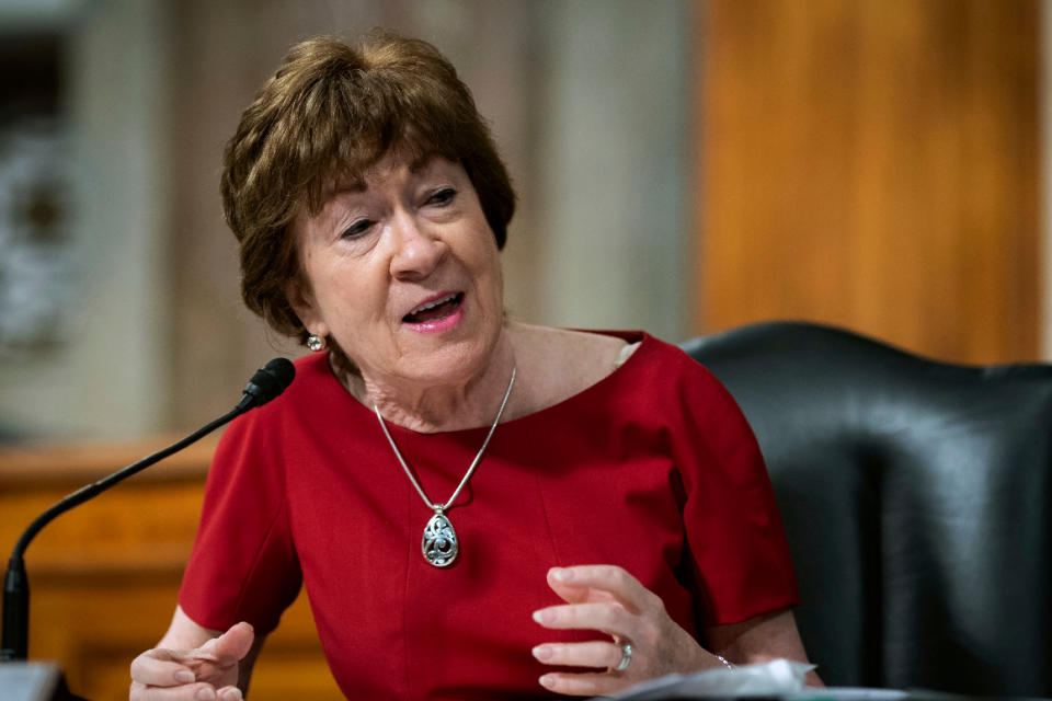 Sen. Susan Collins speaks during a Senate Health, Education, Labor and Pensions Committee hearing on Capitol Hill in Washington.