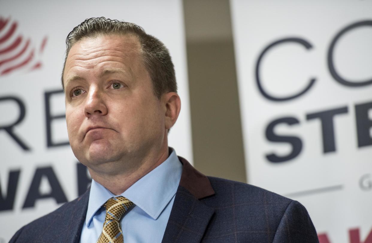 Corey Stewart got an unintended laugh during his debate with Tim Kaine last weekend. (Photo: The Washington Post via Getty Images)