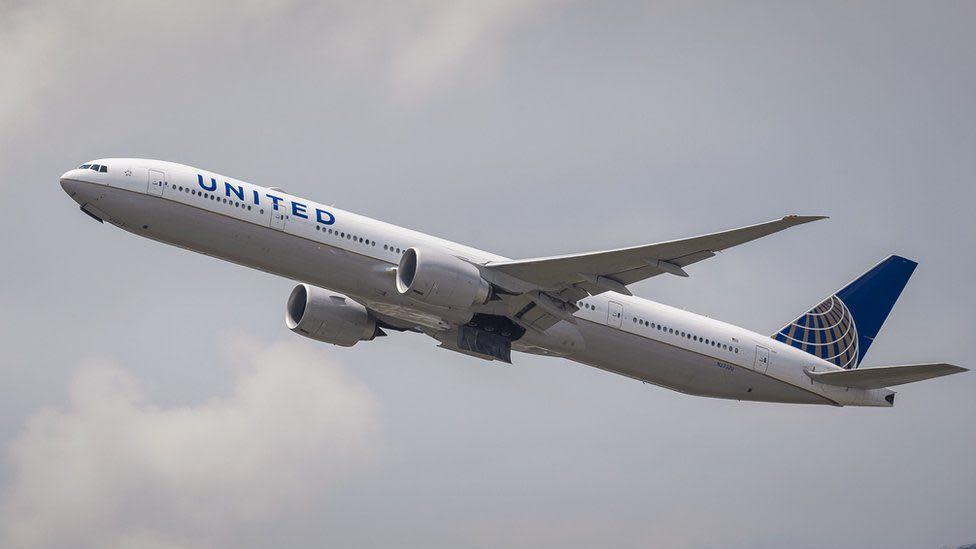 A United Airlines plane in flight