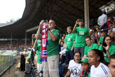 New York Cosmos fans watch the team's friendly match against Cuba's national team in Havana June 2, 2015. REUTERS/Alexandre Meneghini