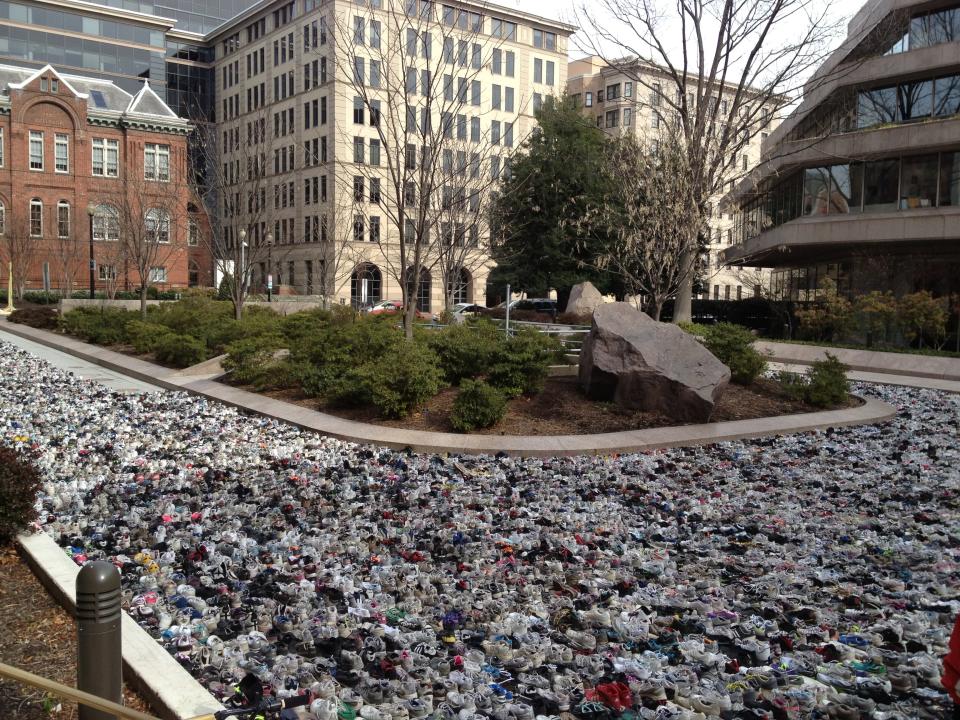 Shoes contributed to National Geographic Kids to set a Guinness World Records title for the largest collection of shoes to be recycled. <a href="http://kids.nationalgeographic.com/kids/?source=NavKidsHome
" rel="nofollow noopener" target="_blank" data-ylk="slk:(Photo by Megan Heltzel/National Geographic Kids);elm:context_link;itc:0;sec:content-canvas" class="link ">(Photo by Megan Heltzel/National Geographic Kids)</a>