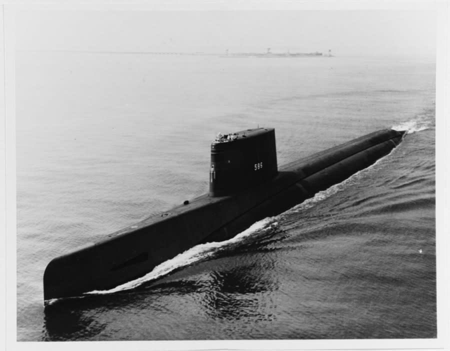 USS Triton (SSN-586) underway in the Atlantic. (National Archives photograph)