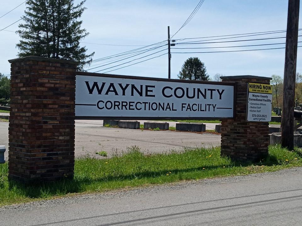 Passersby on Route 6 through Indian Orchard, Texas Township, near Honesdale would scarcely realize the correctional facility is nearby, except for this entrance sign at the beginning of the driveway, 44 Mid-Wayne Drive. The 186-bed facility, which opened in 2008, is concealed from view by woodlands.