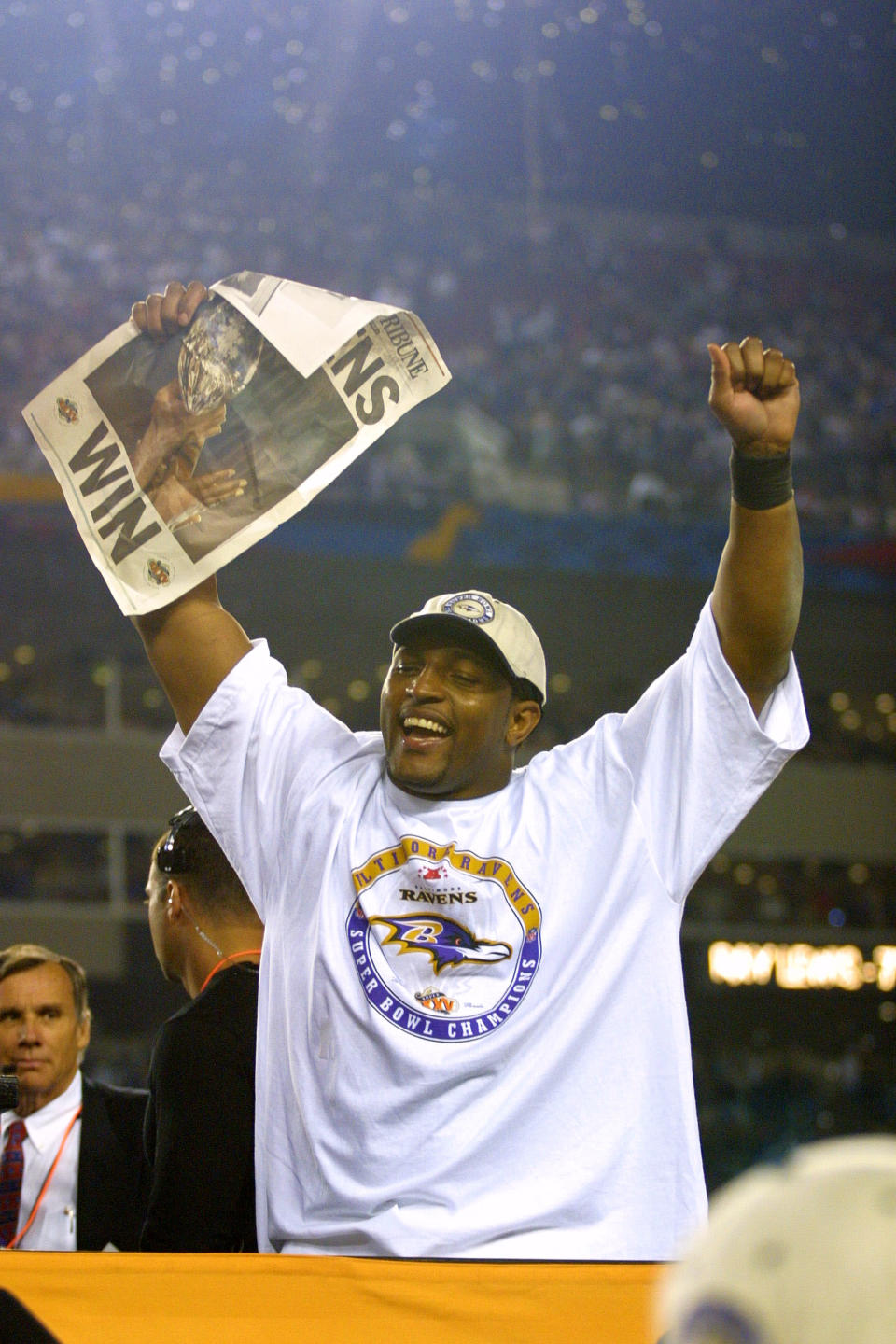 Ray Lewis during Super Bowl XXXV - Postgame at Raymond James Stadium in Tampa, Florida, United States. (Photo by KMazur/WireImage)