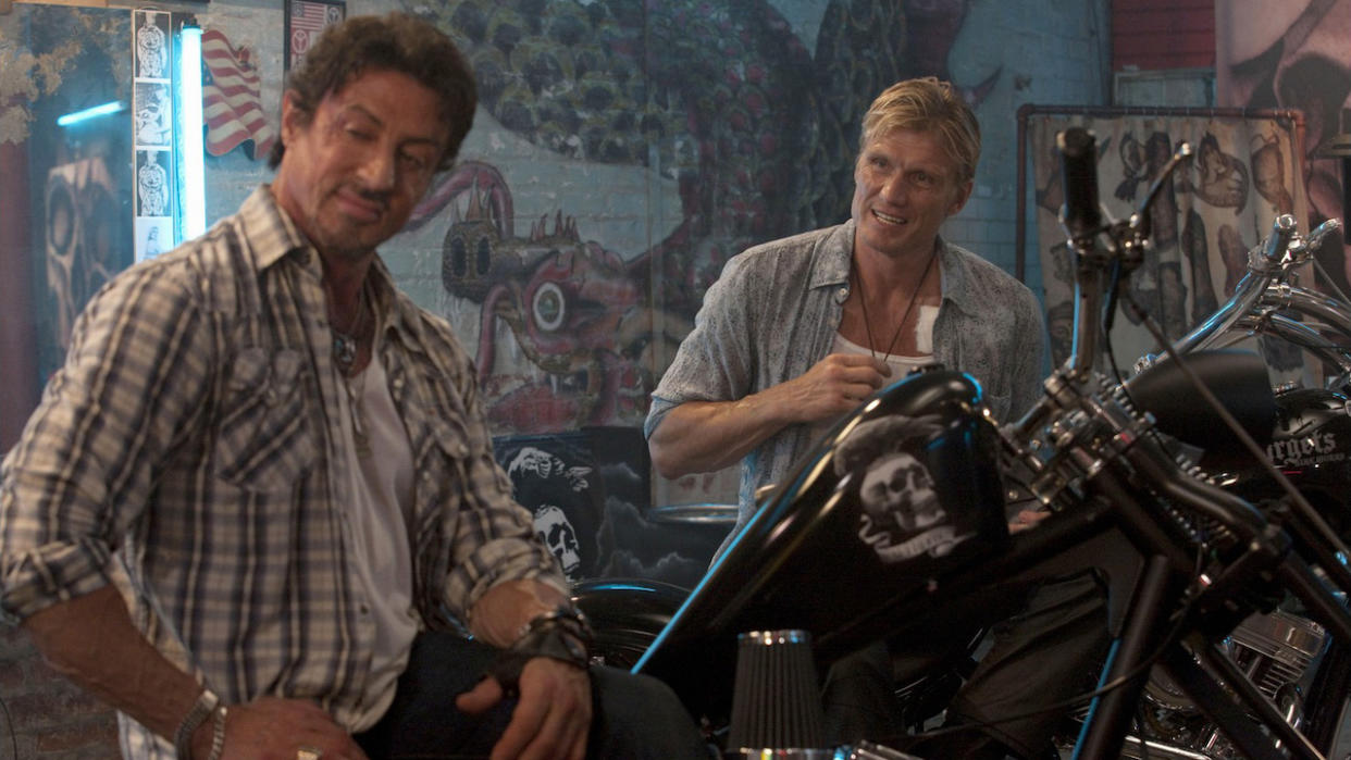  Sylvester Stallone and Dolph Lundgren in the first Expendables movie 