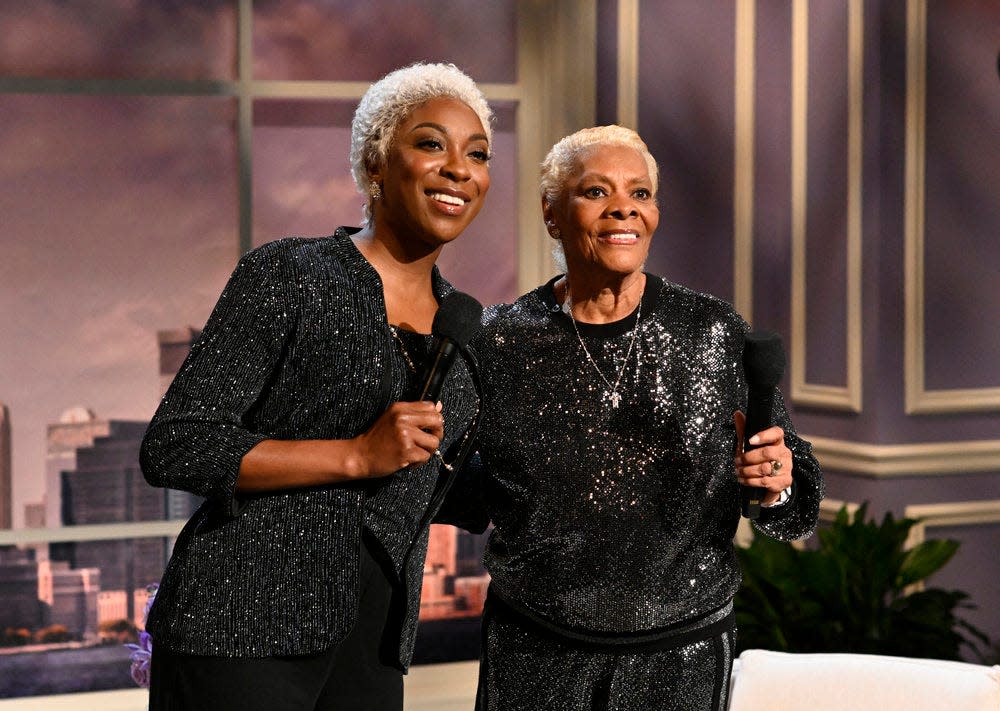 The fake Dionne Warwick (Ego Nwodim, left) and the real Dionne Warwick team up to duet on "What the World Needs Now Is Love."