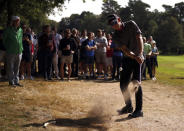 Sweden's Peter Hanson plays a shot of the 6th fairway during day four of the PGA Championship at Wentworth Golf Club, Surrey, England, Sunday, Sept. 12, 2021. (Steven Paston/PA via AP)