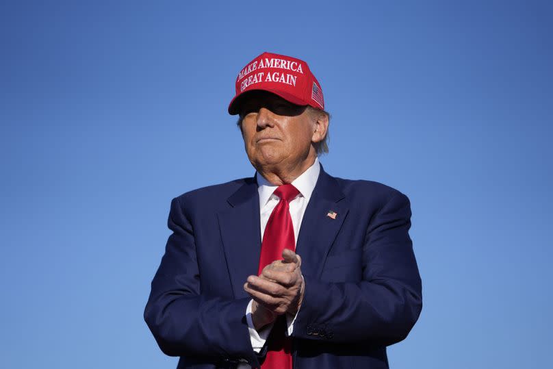 Republican presidential candidate former President Donald Trump speaks at a campaign event in Freeland, Mich., Wednesday, May 1, 2024.