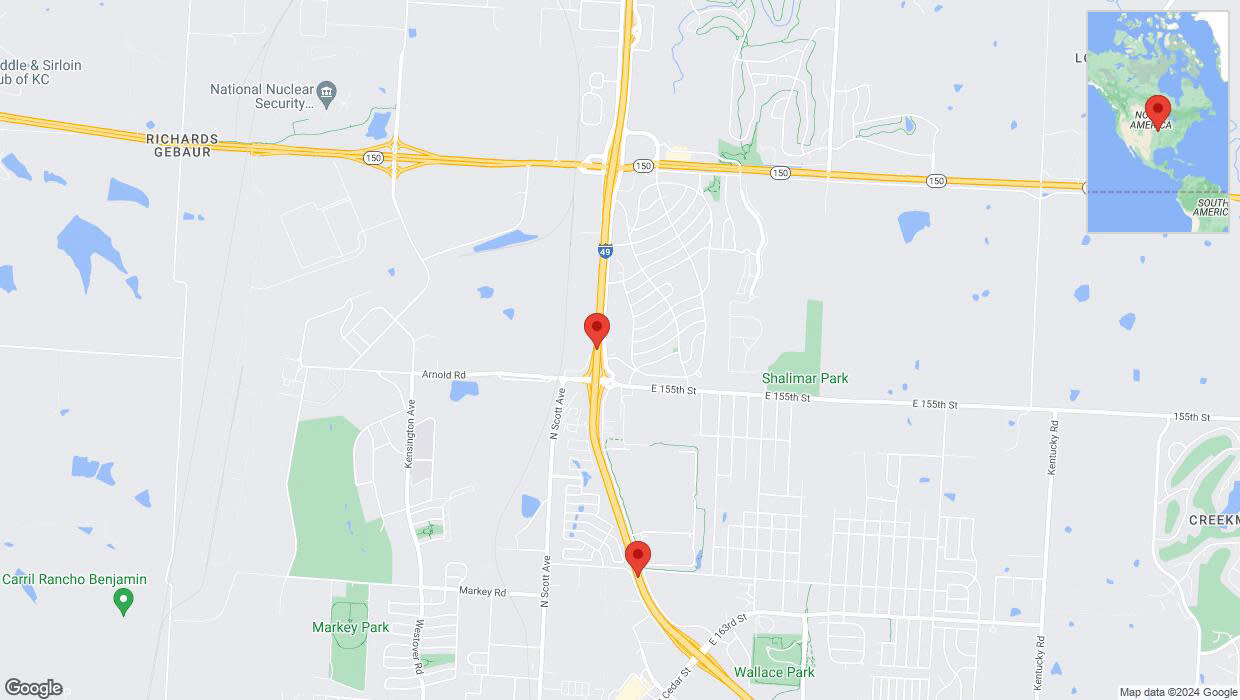 A detailed map that shows the affected road due to 'Traffic alert issued due to heavy rain conditions on southbound I-40/US-71 in Grandview' on July 3rd at 7:30 p.m.