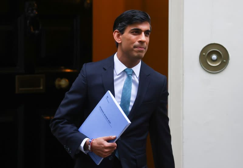 Britain's Chancellor of the Exchequer Sunak outside Downing Street, in London