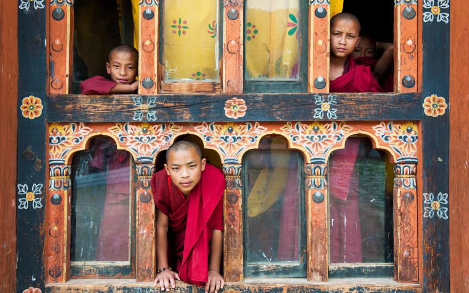 Novice monks in their quarters in the city of Punakha in the Kingdom of Bhutan