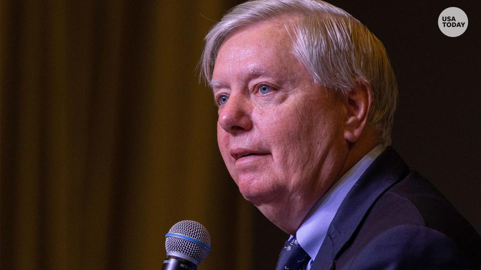 US Senator Lindsey Graham, R-SC, speaks during the Vision 2024 National Conservative Forum at the Charleston Area Convention Center in Charleston, South Carolina, on March 18, 2023.