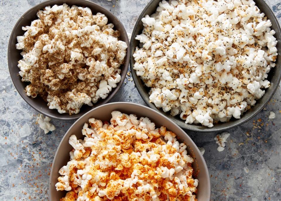 <p>Want freshly popped popcorn in a flash? Try this easy stovetop technique! The resulting popcorn is light and crisp—all it needs is your signature popcorn seasoning. (We love <a href="https://www.delish.com/kitchen-tools/a31956082/what-is-yeast/" rel="nofollow noopener" target="_blank" data-ylk="slk:nutritional yeast;elm:context_link;itc:0;sec:content-canvas" class="link ">nutritional yeast</a>, <a href="https://www.delish.com/cooking/recipe-ideas/a37284371/what-is-paprika/" rel="nofollow noopener" target="_blank" data-ylk="slk:paprika;elm:context_link;itc:0;sec:content-canvas" class="link ">paprika</a>, and lots of salt, but you do you.)</p><p>Get the <a href="https://www.delish.com/cooking/recipe-ideas/a38255954/how-to-make-stovetop-popcorn/" rel="nofollow noopener" target="_blank" data-ylk="slk:Stovetop Popcorn recipe;elm:context_link;itc:0;sec:content-canvas" class="link "><strong>Stovetop Popcorn recipe</strong></a>.</p>